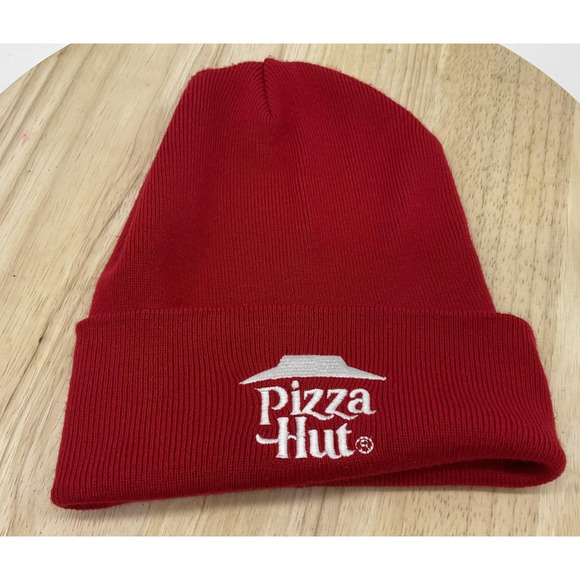 Pizza Hut Hat Cap Beanie Knit Red Embroidered Logo Winter Warm Mens One Size - Picture 1 of 5